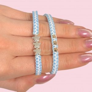 Conjunto x2 Pulseras Hilo Celeste-Blanca - Laminadas
